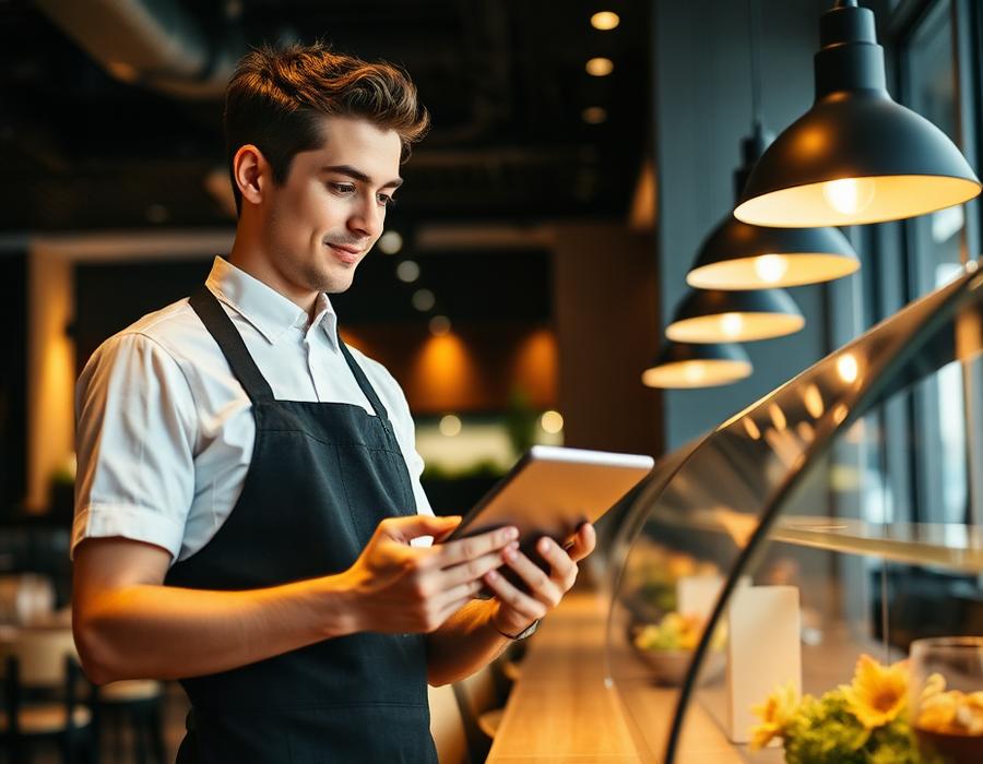 Restaurant staff reviewing upcoming reservations and guest notes on a tablet in the jelo.hr system